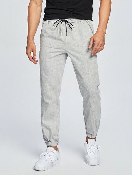 

men drawstring waist tapered pants l0lx#, Black