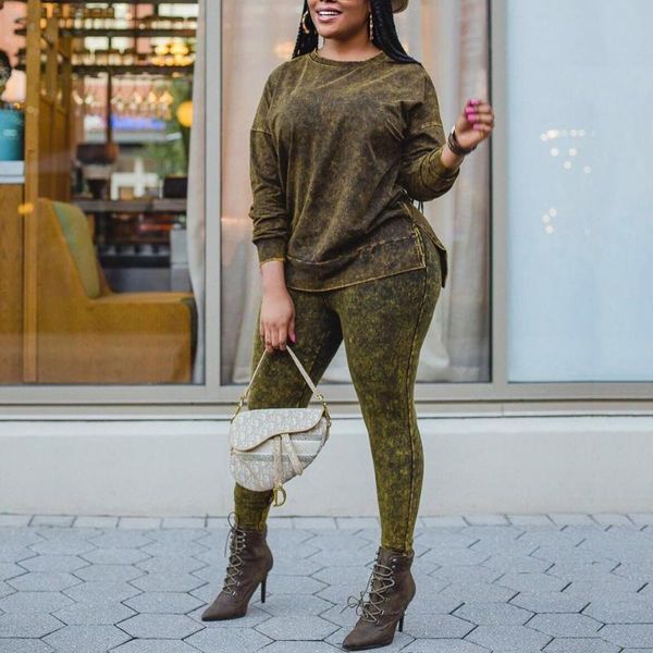 

women's tracksuits 2021 autumn 2 pieces sets big size blouse & pants printed fashion high street plus two outfits matching, Gray