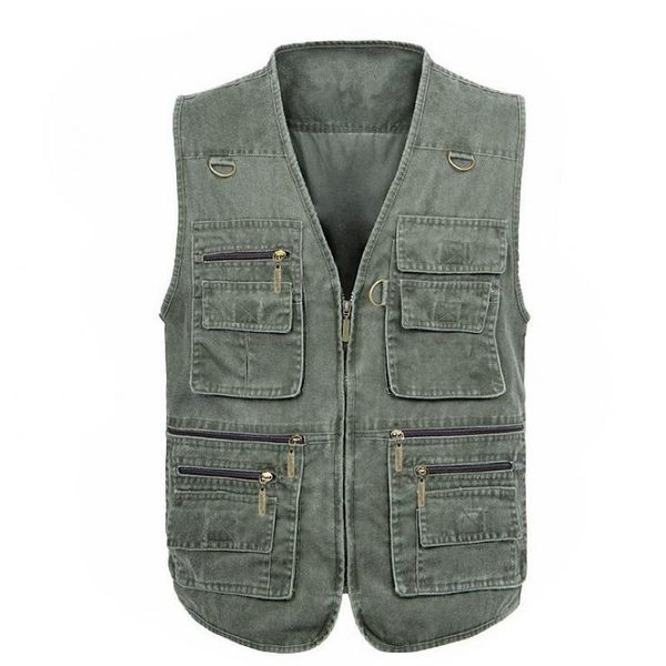 

men's vests elderly men denim cotton vest multiple pockets mens plus size 5xl, Black;white