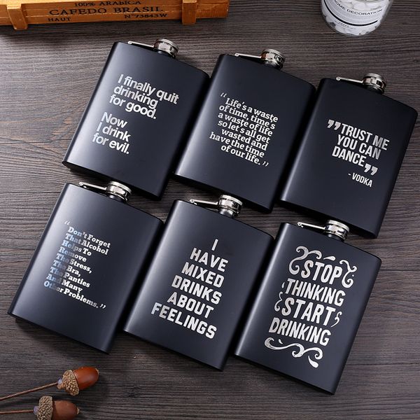 

8 oz ounces black matte metal gift stainless steel hip flask flagon alcohol bottle whisky vodka laser engraved custom made q1222