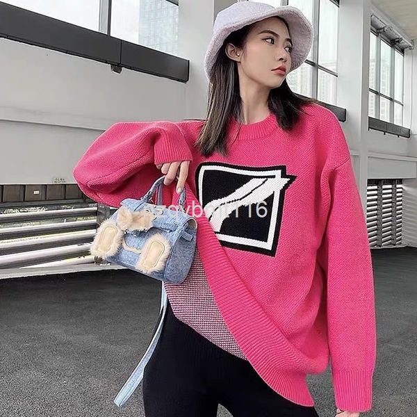 

women's sweaters we11done autumn winter square david jacquard knit crew neck pullover wool sweater loose women's, White;black