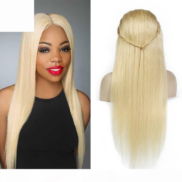 

platinum blonde human hair wigs brazilian glueless lace front wigs 613# honey blonde full lace human hair wigs for black women, Black;brown