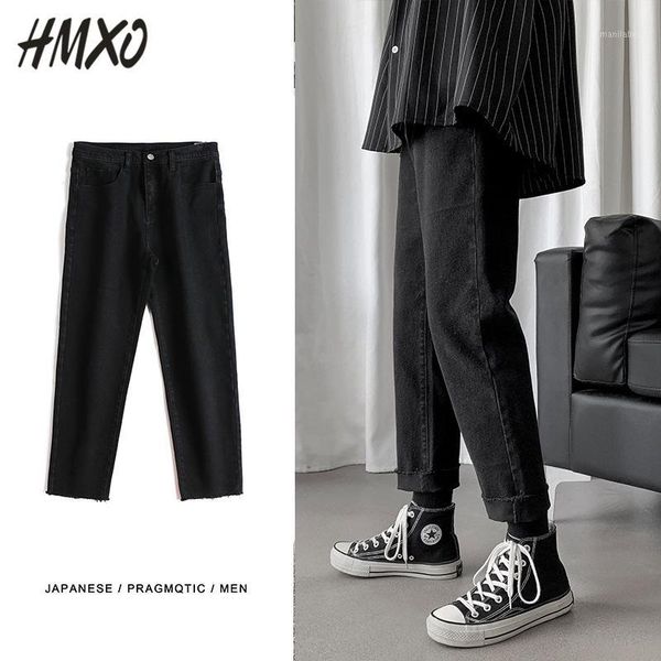 

hmxo new men's fashion casual jeans men blue black jeans drawstring harem pants male straight pants harajuku denim trousers1