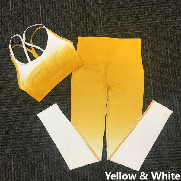 

gym yoga set tracksuit women sportswear sport suit workout clothes fitness crop high waist leggings ombre sleeveless c0122, Black;white