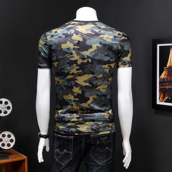 

2020 summer new korean version of camouflage slim printing round neck short-sleeved t-shirt male youth fashion casual male t-shirt, White;black
