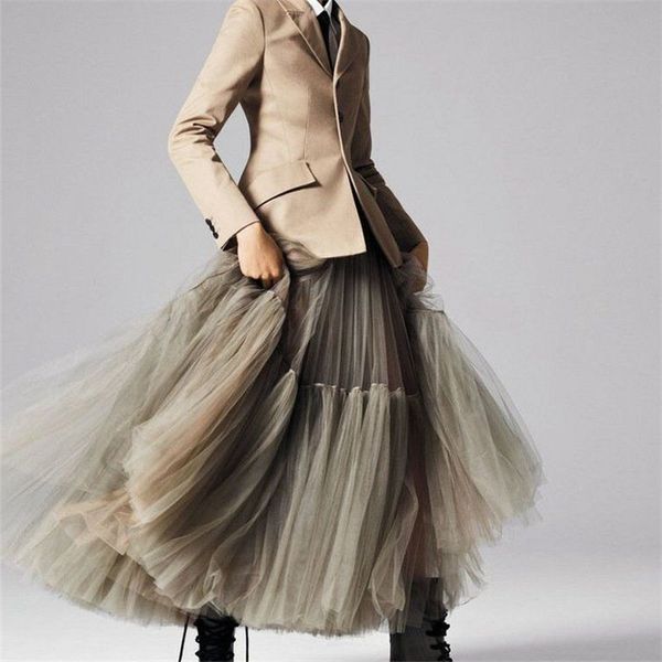 

3 colors 90 cm runway luxury soft tulle skirt hand-made maxi long pleated skirts womens vintage petticoat voile jupes falda t200324, Black