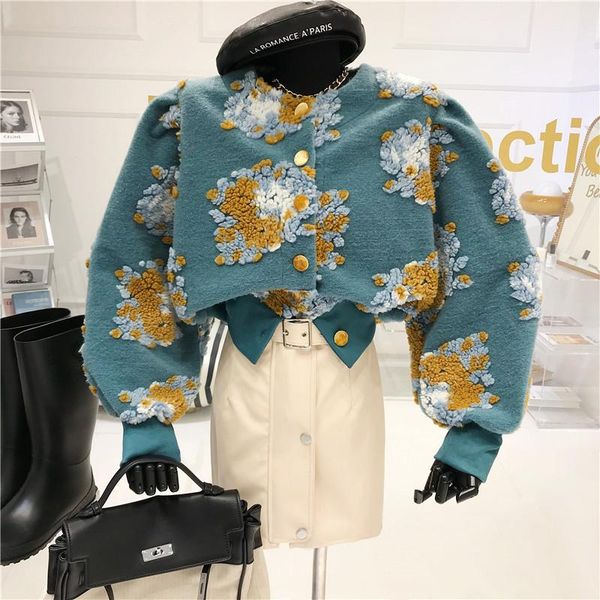 

western-style french color bubble sleeve jacket sweet retro three-dimensional flower fashion jacket in autumn and winter 2021, Black;brown