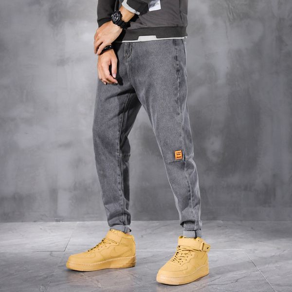 

2021 new fashion streetwear men jeans loose fit retro blue gray denim harem pants spliced patchwork elastic designer hip hop trousers epnx