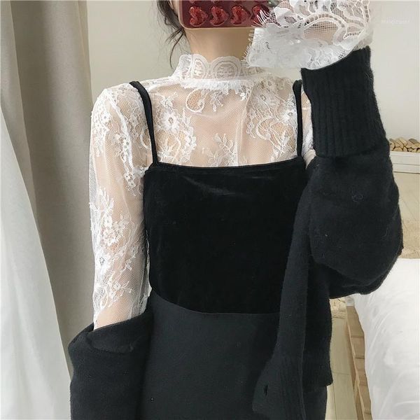 

women lace blouse elegant formal embroidery long sleeve white shirts office lady flower hollow fashion female chemise clothing1