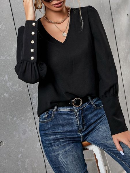 

v neck puff sleeve blouse 00j4#, White