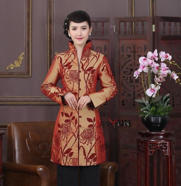 

chinese style jacket chrysanthemum brocade improved fashion chinese jacket middle-aged mother longsleeved tang suit coat, Tan;black