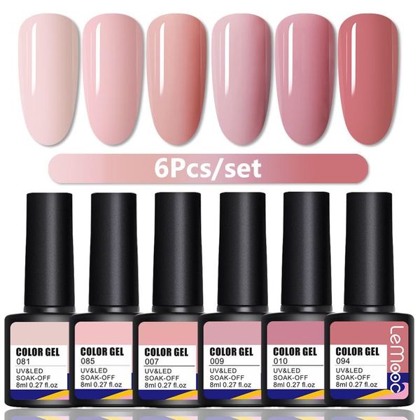 

lemooc 4/6pcs nail gel polish set colorful glitter sequins effect gel varnish kits soak off uv led manicures hybrid lacquers, Red;pink