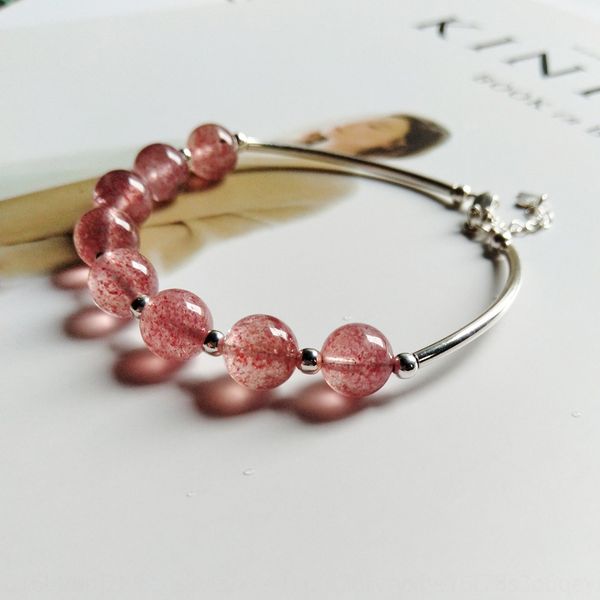 

xiaoqingxinsen is a simple and natural strawberry crystal s925 strawberry bracelet silver bracelet hand string sweet silver jewelry gift gir, Golden;silver