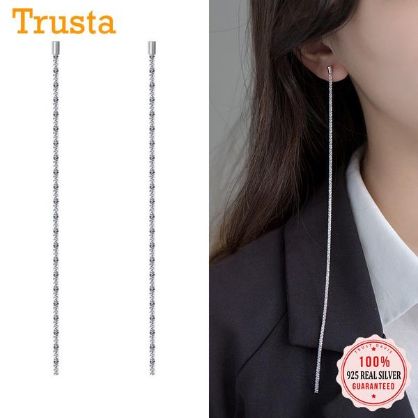 

trustdavis popular 925 sterling silver fashion sweet chain long 21cm stud earrings for women wedding party fine jewelry ds1180, Golden;silver