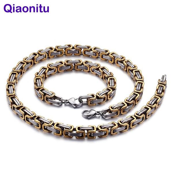 

6mm/8mm hiphop men women gold stainless steel bike jewelry pulseira masculina byzantine chain link necklace bracelet 20-24inch, Silver