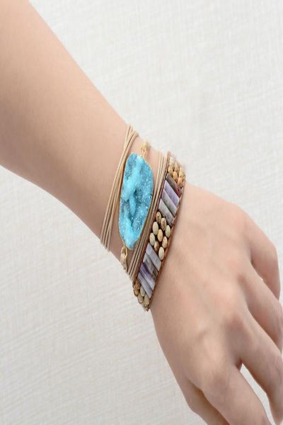 

женщины wrap браслет природные позолоченного drusy bohemia long friendship bracelet уникальный ручной этнические браслеты rope dropshipping, Golden;silver