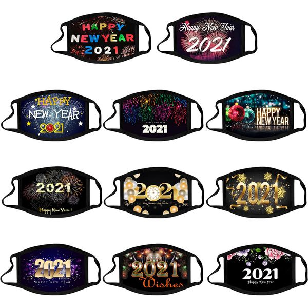 

designer 2021 happy new yesars fashion mask masque christmas decorations kid face masks print mascherina fireworks ear hook mask