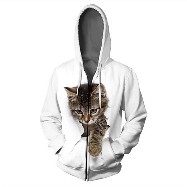 

2020 kawaii cat zipper hoodie способа сращивания цвет печати star кошка красочная 3d женщина с капюшоном зима теплая киска молнии толстовка, Black