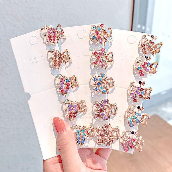 

5pcs set new women girls vintage elegant crystal small hair claws sweet hair clips hairpins headband fashion hair accessories h wmttjq, Black;brown