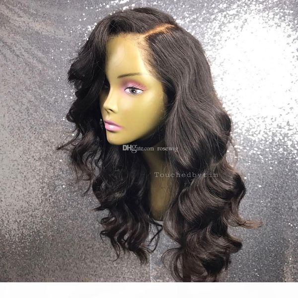 

human hair lace front wig body wave pre-plucked hairline wavy full lace wig brazilian virgin hair 150% density bleached knots, Black;brown