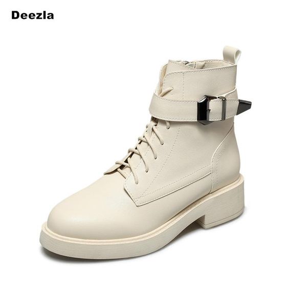 

boots leather ankle women autumn winter shoes lady platform fashion belt buckle woman black motorcycle beige
