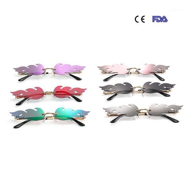 

2020 new fashion fire women sunglasses rimless wave sun glasses brand designer trending narrow sunglasses streetwear 62091, White;black