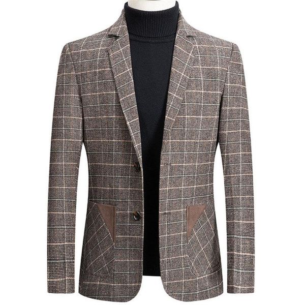 

men's suits & blazers brand men blazer personality wild suit jacket fashion plaid print slim fit warm coat male, White;black