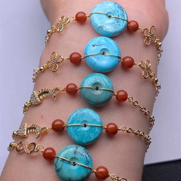 

ppl1d hubei turquoise clasp chain raw ping'an turquoise ore optimization without 14k baojin matching raw ore nanhong wob40, Golden;silver