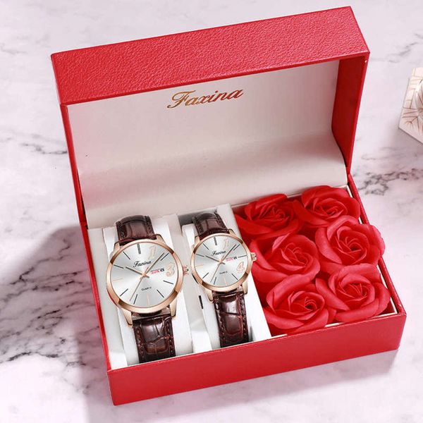 

watch fasina 2020 lovers' lifetime 1314 men and women simple valentine's day gift watch set, Slivery;brown