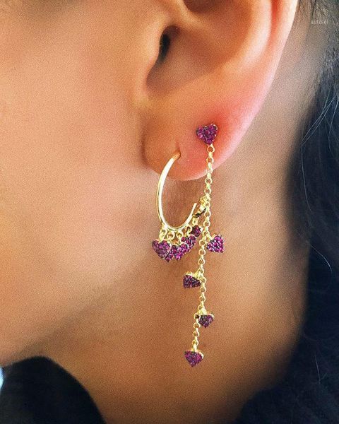 

gold filled red cubic zirconia tiny lovely heart charm hoop earring 2020 new valentines gift fashion women jewelry1, Golden;silver