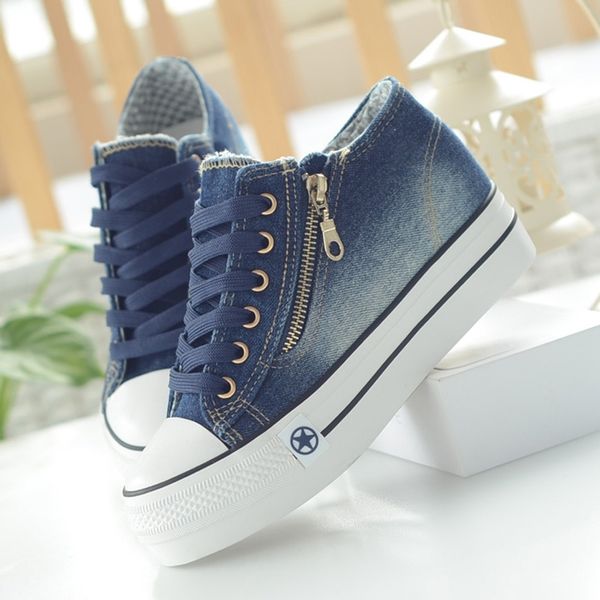 

hidden wedge heels casual increasing canvas denim for women platform shoes mujer y200801, Black