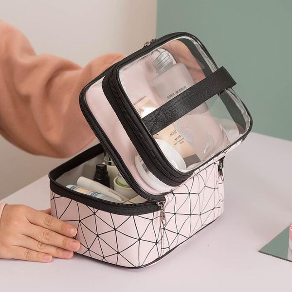 

2021 женская сумочка кошельки макияж сумка мода двойной уровень косметическая сумка большая емкость чехлы сумки женщины сумки