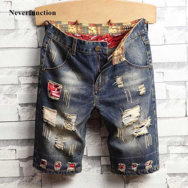 

men's jeans fashion mens ripped distressed short summer vintage destroyed holes loose casual male denim shorts plus size 28-401, Blue