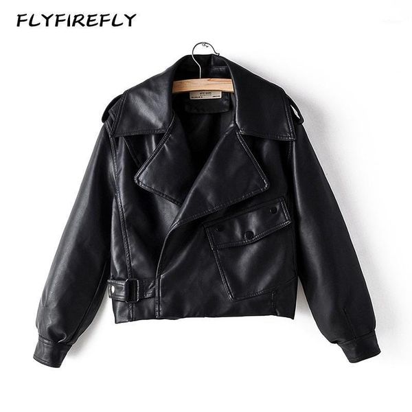 

black leather jacket vintage coat women long sleeve winter trench coats streetwear faux leather windbreaker red fall 20201