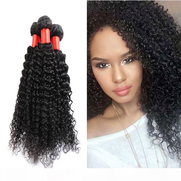 

3 4pcs brazilian kinky curly hair extensions afro kinky curly virgin human hair brazilian human hair weave bundles, Black