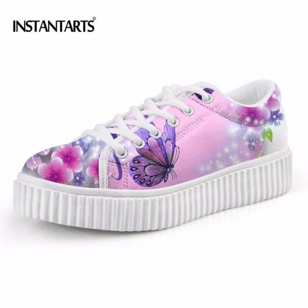 

instantarts vivid butterfly printing women daily flat shoes animal design lace up platform shoes for girls female leisure flats, Black