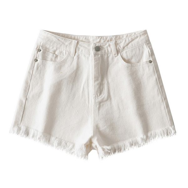 

2021 new denim cotton shorts womens pockets high waist stylish frayed bottoms streetwear summer 5n7i, White;black