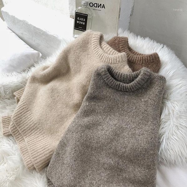 

autumn sweaters 2020 winter o neck thick knit sweater pullover loose lazy sweater all-match korean women's coat jumper1, White;black