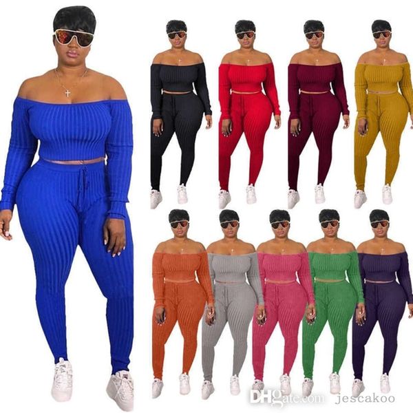 

designer ladies two piece pants jogger sets womens plus size tracksuits off shoulder sweater leggings outfits sweatsuits, White