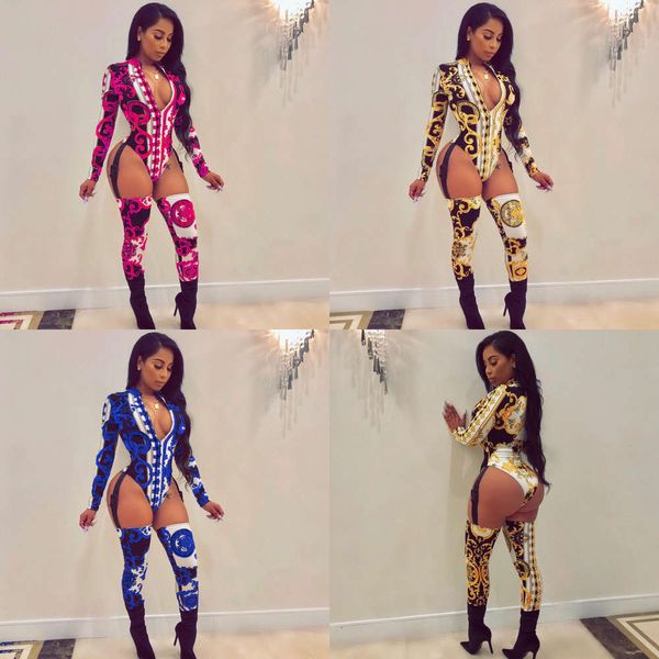 

new women's printed zipper buckle strap jumpsuit costumes ing, Black