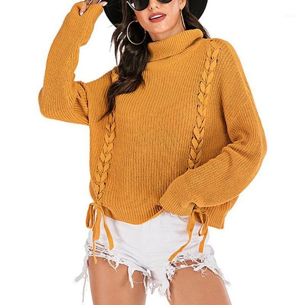 

spring and autumn women sweater trendy v-neck casual pull femme sweater lace up knitted jumpers loose solid yellow sweaters1, White;black