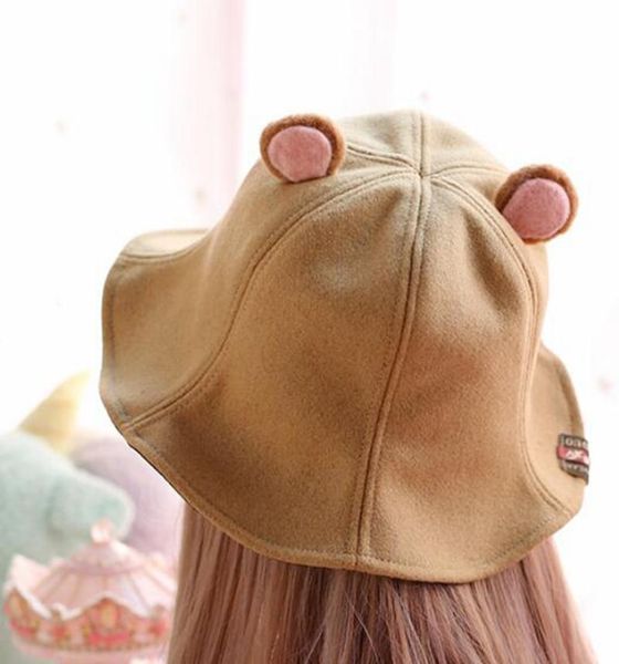 

wide brim hats women cute bucket hat cartoon bear ears decoration top, Blue;gray