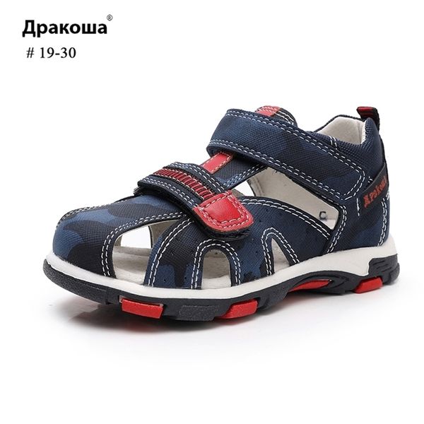 

apakowa summer camouflage hook&loop 3 colors arched boys sandals hole breathable sweat for kids footwear y201028, Black;red