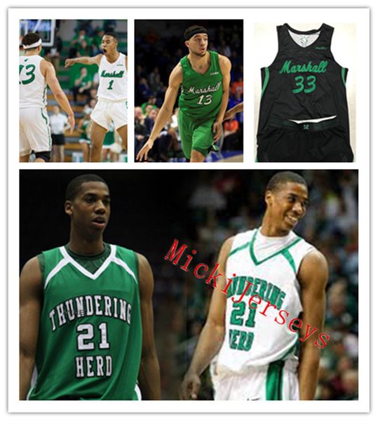 

custom marshall thundering herd basketball jersey russ lee john taft hal greer stevie browning ryan taylor hassan whiteside marshall jersey, Black