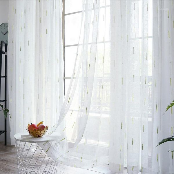 

linen sheer curtains for living room countryside rural embroidered vertical stripe bay window panel tende m202c1