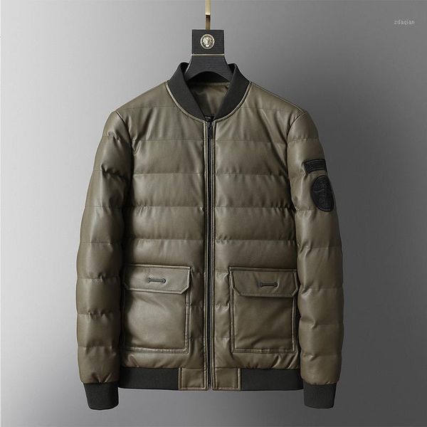 

men's down & parkas winter pu leather men's large size slim warm jacket cotton liner padded jacket1, Black