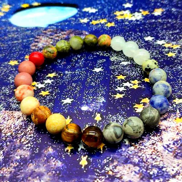 

dropship 10mm universe planets solar natural stone beads bracelet bangle for women men gift chakra yoga bracelet jewelry, Golden;silver