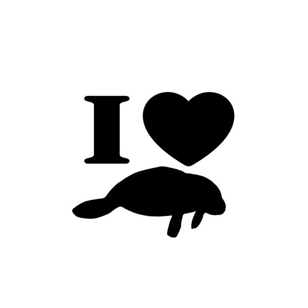 

13.5cm*12cm cartoon i heart manatee vinyl car sticker decal black silver car styling c15-3223