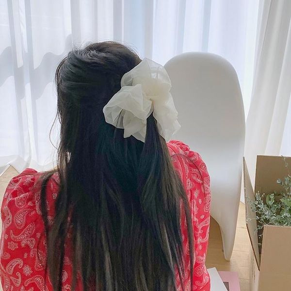 

aomu 2020 корея мода темперамент большой размер полос органзы волос scrunchies женщины упругие волосы девочки аксессуары для волос sqcsts dh, Golden;white