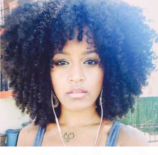 

diva afro kinky завитые парики человеческих волос с челкой волос девственницы 150% плотность бесклеевой non фронта шнурка для черных женщин, Black;brown